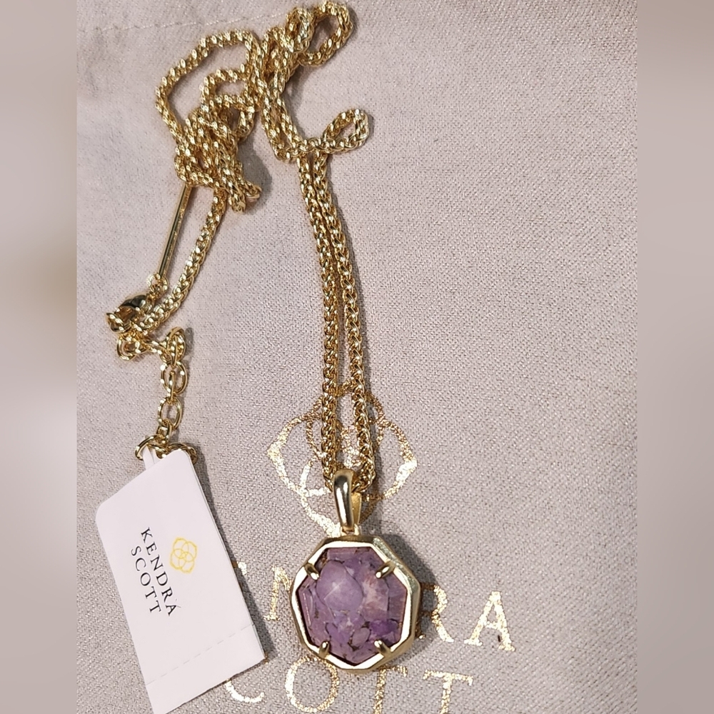Kendra Scott Cynthia Short Pendant Necklace Gold/Lilac NWT